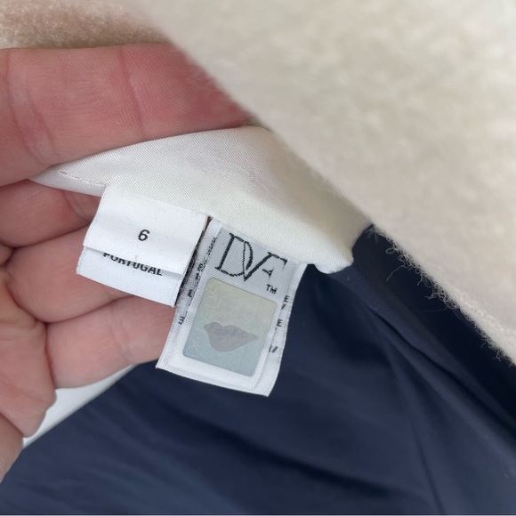 Diane Von Furstenberg DVF Kayden Cream navy blue boiled Wool Jacket Coat Sz 6 - Picture 9 of 11